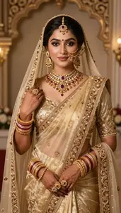 Luxury Gold Embroidered Saree Indian Bride Portrait