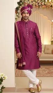 Magenta Traditional Wedding Kurta Wedding Portrait