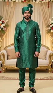 Man In Late 30s In Emerald Green Silk Kurta