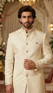 Man In Mid 20s In Ivory Designer Sherwani