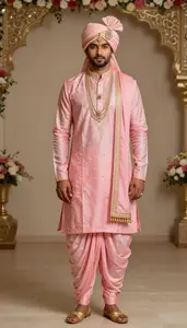 Pink Traditional Dhoti Kurta Set Wedding Portrait