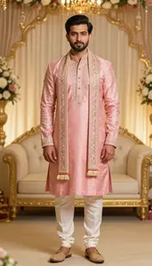 Red Embroidered Kurta Wedding Portrait