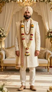 Refined Indian Groom In Traditional Sherwani