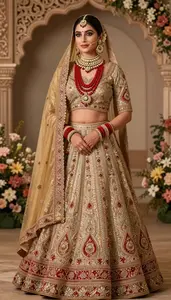 Woman In Early 30s Bride Wearing Elaborate Lehenga
