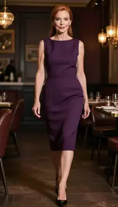 Woman In Late 30s Woman In Plum Cocktail Dress