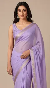 Woman In Lilac Georgette Saree