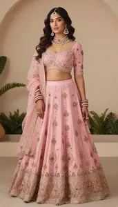 Woman In Peony Pink Net Lehenga