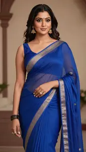 Woman In Sapphire Georgette Saree