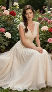 Anglo Woman Woman In Late 30s Flowing Ball Gown