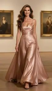 Beautiful Fair Skinned Woman In Rose Gold Ball Gown
