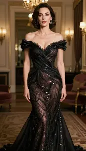 Woman In Late 30s Woman In Dramatic Gown