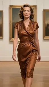 Woman In 50s Woman In Bronze Formal Dress