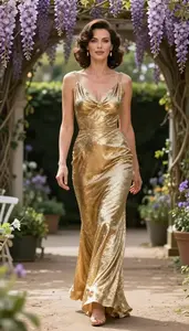 Woman In 40s Woman In Gold Evening Gown