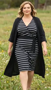 Body Positive Plus Size Ebony Long Sleeve Wrap Dress