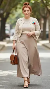 Body Positive Plus Size Bell Sleeve Blouse Paired With Flowing Maxi Skirt And