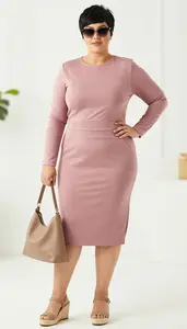 Chic Plus Size Woman In Dusty Rose Sheath Dress With Side Panel Shaping