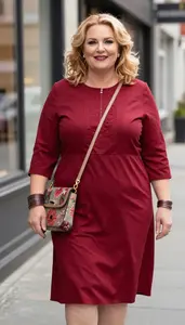 Confident Plus Size Ruby Red Tunic Dress With Embroidery