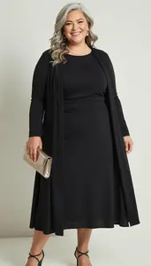 Curvy Plus Size Look Ebony A Line Midi Dress With Flowing Skirt