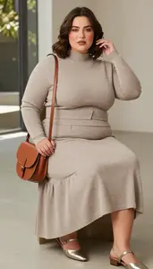 Curvy Plus Size Tiered Skirt With Fitted Crop Cardigan