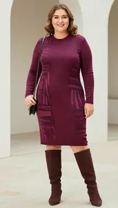Elegant Plus Size Look Aubergine Shift Dress With Geometric Print