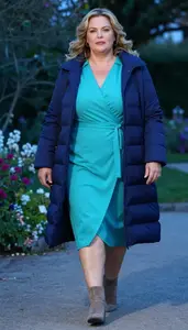 Flattering Plus Size Turquoise Modest Wrap Dress