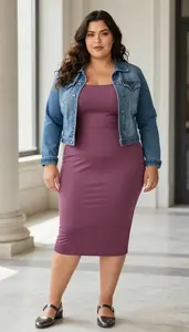 Glamorous Plus Size Look Mauve Square Neckline Midi Dress