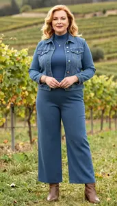 High Neck Blouse Paired With High Waisted Wide Leg Trousers Plus Size Studio