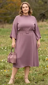 Plus Size Curve Celebrating Mauve Midi Dress With Flowing Sleeves