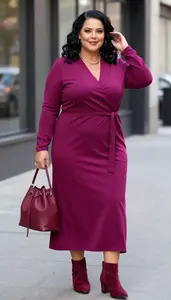 Plus Size Elegance Magenta Wrap Style Maxi Dress