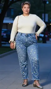 Plus Size High Rise Straight Leg Jeans With Stretch Fashion Photography