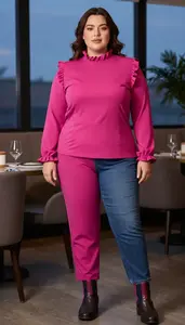 Plus Size Ruffle Trim With Built In Support Paired With