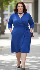 Plus Size Sapphire Blue Modest Wrap Dress Fashion Photography