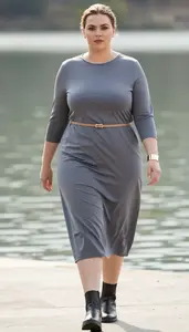 Plus Size Style Slate Grey Kaftan Style Dress Fashion Photo