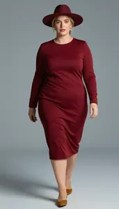 Ruby Red Empire Waist Midi Dress Plus Size Studio Portrait