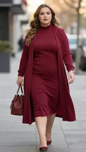Ruby Red Turtleneck Dress For Fall Plus Size Fashion