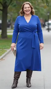 Sapphire Blue Wrap Style Maxi Dress For Plus Size Women