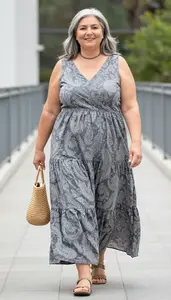 Slate Grey Tiered Maxi Dress Plus Size Studio Portrait