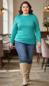 Asymmetrical Hem Top Paired With Straight Leg Jeans For Plus Size Women