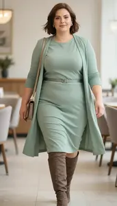 Beautiful Plus Size Look Sheath Dress With Belt For A Business Occasion