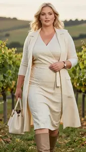 Body Positive Plus Size Cream Modest Wrap Dress