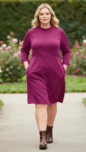 Body Positive Plus Size Magenta Tunic Dress With Embroidery