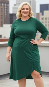 Body Positive Plus Size Forest Green Asymmetric Hem Midi Dress