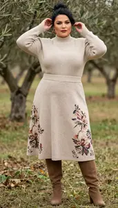 Body Positive Plus Size Textured Knit Top Paired With A Line Midi Skirt