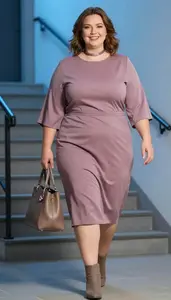 Body Positive Plus Size Mauve Midi Dress With Flowing Sleeves