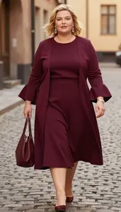 Body Positive Plus Size Bell Sleeve Blouse Paired With A Line Midi Skirt And