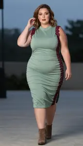 Body Positive Plus Size Sage Green Ruched Side Midi Dress