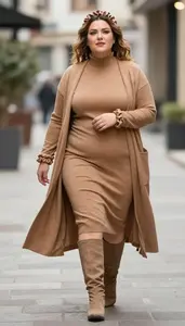 Body Positive Plus Size Wool Blend Midi Dress For Winter