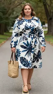 Bold Statement Print Modest Crew Neck Top Paired With A Line Midi Skirt And