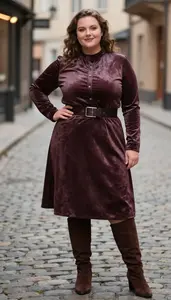 Button Down Tunic Shirt Paired With A Line Midi Skirt And Fitted Leather Jacket