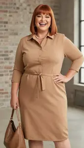 Camel Camel Collared Shirt Dress Plus Size Fashion